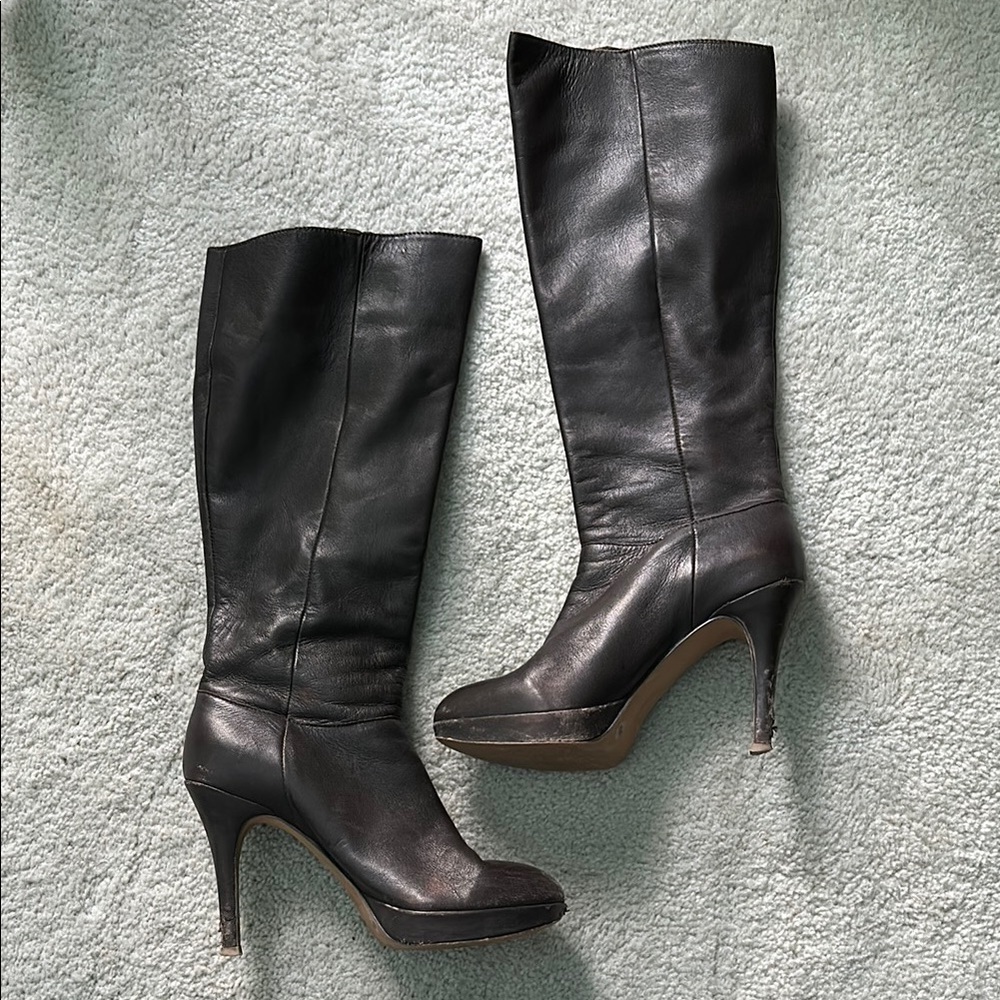 Black Leather Knee-High Boots